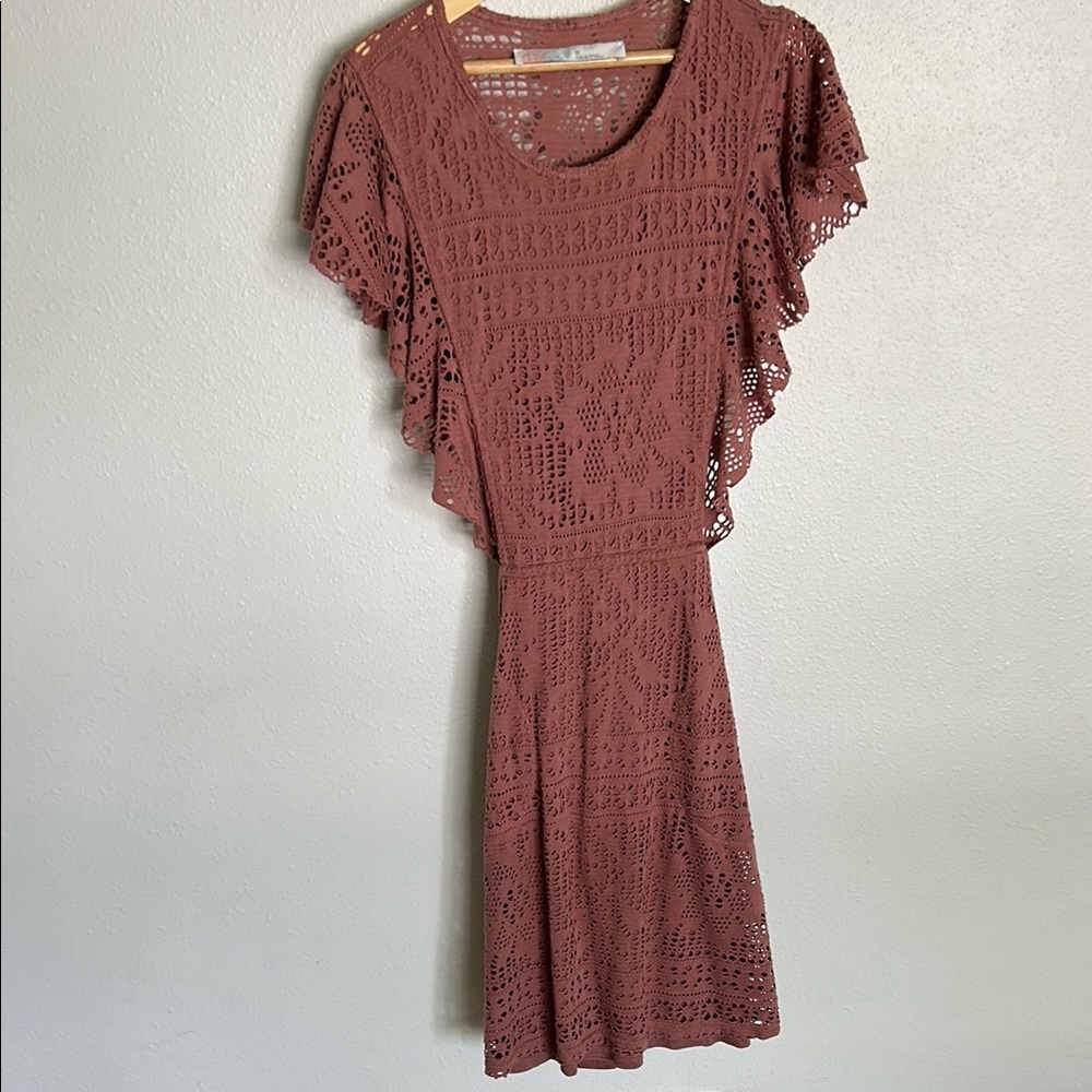 Free People Pink Flutter Sleeve Mini Sundress